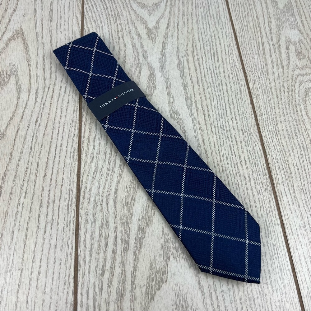 603 - Tommy Hilfiger Tie Blue Thin Plaid 400 TL21100068 Silk Blend $69.50
